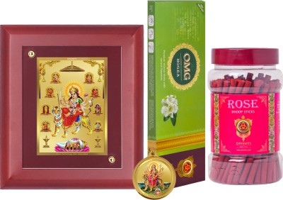DIVINITI Navratri Combo 24K GoldPlated Nav Durga Maa Frame & Pendant|Incense Sticks|Dhoop Decorative Showpiece  -  5 cm(Gold Plated, Multicolor)