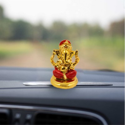 Spilbox Spillbox Resin Ganesha Statue|Car Dashboard- Ganesha Murti Golden(Ganesh-Red) Decorative Showpiece  -  7 cm(Resin, Red)