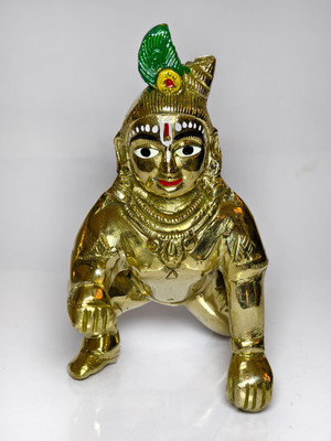 Pital Murti Industry Golden Bal Krishna Idol | Decorative Laddu Gopal Statue for Home Temple & Gift | Decorative Showpiece  -  7 cm(Brass, Gold)