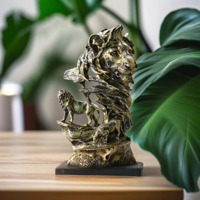 Miss Peach Elegant Resin Gold & Black Lion Showpiece For Home Decor Gift Items living room Decorative Showpiece  -  30.5 cm(Polyresin, Gold)
