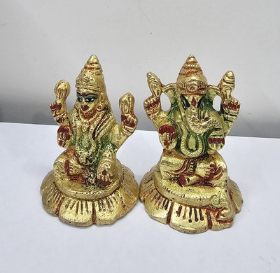 Mridulmetals Lakshmi - Ganesh idol Decorative Showpiece  -  7 cm(Brass, Multicolor)