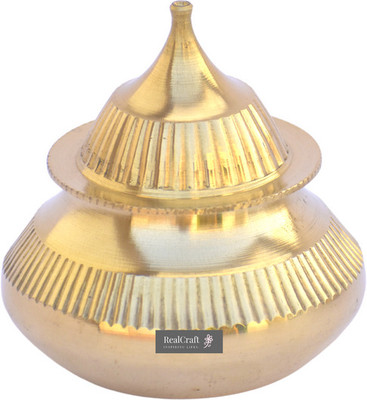 Real Craft Handmade Pital Sindur Dani | Sindoor Dibbi/Kumkum Box Pack of 1 Decorative Showpiece  -  7 cm(Brass, Gold)
