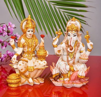 Patwari Arts Marble 8 Inches Laxmi & Ganesh Murti For Home Temple And Puja Idol (Pack- 2) Decorative Showpiece  -  20 cm(Polyresin, Multicolor)
