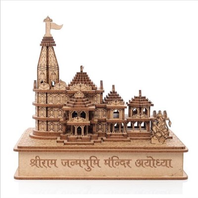 TheLaserArt Ram Mandir Idol 3D Model - Handcrafted Wooden Replica Decorative Showpiece  -  13 cm(Wood, Beige)