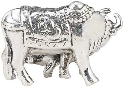 Shri Vaibhavi Dizajner Silver Cow and Calf Statue Murti/Idol in Glossy Finish for Mandir Decor Decorative Showpiece  -  0.3 cm(Silver, Silver)