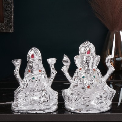 Shoppingrox Lakshmi Ganesh Set God Idol | White Metal | Silver Colour - 14cm Decorative Showpiece  -  14 cm(Aluminium, Silver)