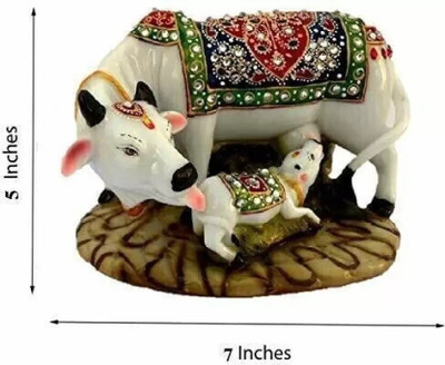 SBBCO Marble dust/Polyresin Cow and Calf Big Statue Decorative Showpiece  -  25 cm(Marble, Multicolor)