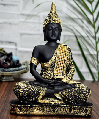 Kaprila Craft Meditating Buddha Statue For Home Decor Idol/Showpiece Decorative Showpiece  -  23 cm(Polyresin, Black)