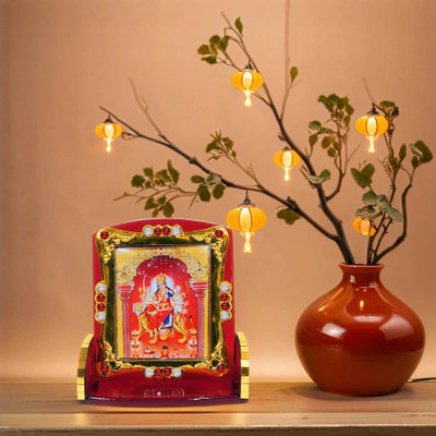 BIGWHEEL Durga/Matarani Sherawali Mata Sitting Ashirwad Posture Arylic God Idol Dashboard Decorative Showpiece  -  7 cm(Plastic, Multicolor)