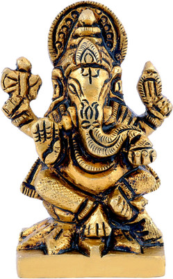 Shreeyash Brass Murti Ganesha Statue Idol for Pooja Mandir Temple Home Decorative Items Decorative Showpiece  -  6.3 cm(Brass, Gold)