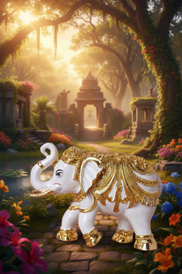 Divine studio Gold Plated Designer Elephant – 3 Inch Elegant Home Décor Showpiece Decorative Showpiece  -  6.5 cm(Resin, White)