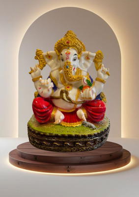 Serinity 12-inch Sitting Lord Ganesha Idol | Handcraft Polyresin for Home Temple & Office Decorative Showpiece  -  30 cm(Marble, Dark Blue, Red)