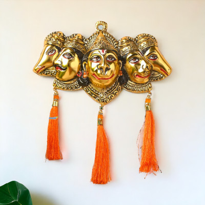 KridayKraft Panchmukhi Hanuman Ji Murti for Door Entrance Statue Decorative Showpiece  -  10 cm(Aluminium, Gold)