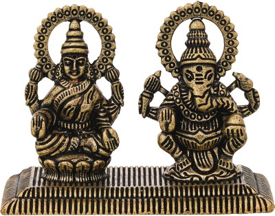 shyam antique creation Pair Of Laxmi Ganesh Sitting Idol Lakshmi Ganesha Murti Statue for Home Gift Car Decorative Showpiece  -  4.064 cm(Brass, Gold)