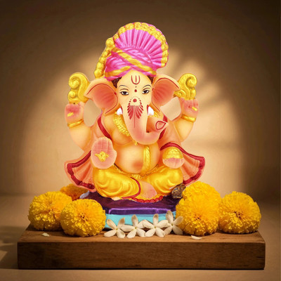 Cycle Pure 6 Inch Clay Ganesha | Water Dissolvable with 2 Agarbatti Pack Decorative Showpiece  -  15 cm(Clay, Multicolor)
