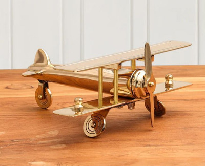 NestoriaLiving Brass Aircraft Showpiece Gold Finish Table Decoration 6.5 inch Decorative Showpiece  -  10 cm(Brass, Gold)