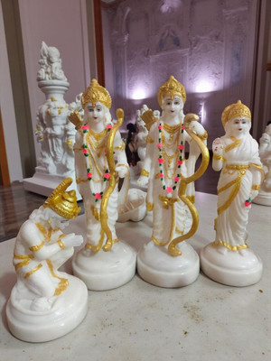 SriMaa Ventures Ram Darbar Murti for Home Temple Marble Dust 11 Inch Big Idol Decorative Showpiece  -  28 cm(Resin, Multicolor)