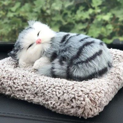 Ascension Sleeping Cute Cat for Car Dashboard and Home Decor with Activated Carbon Car Decorative Showpiece  -  18.5 cm(Fabric, White, Grey)