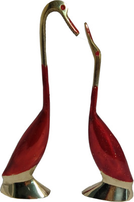 DECKORISH Goose Pair of Kissing brass Duck Showpiece Decorative Showpiece  -  8.66 cm(Brass, Red)