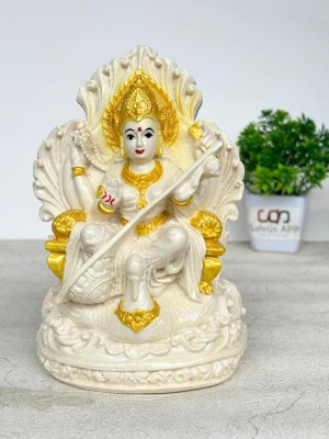 salvusappsolutions Marble Maa Saraswati Idol for home/temple/office decor (White & Golden_4x6 In) Decorative Showpiece  -  15 cm(Marble, White, Gold)