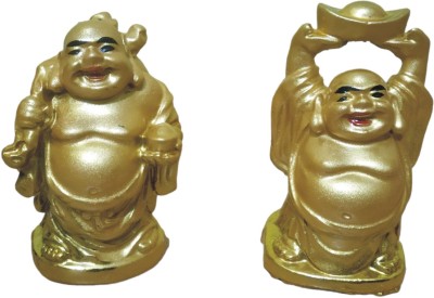 WINSOME COLLECTION Winsome Collection Golden Laughing Buddha Monk Baby Fengshui Pack of 2 Decorative Showpiece  -  5 cm(Polyresin, Yellow)