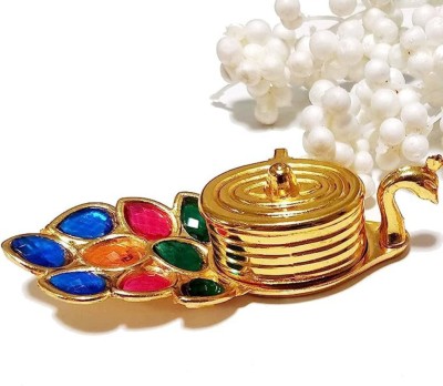 sanskaari Haldi Kumkum Holder Metal Golden Finish Chandan Roli Box Double Kumkum Dani Decorative Showpiece  -  4 cm(Brass, Multicolor)