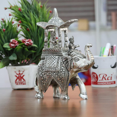KridayKraft Rajasthani Rajwadi Elephant Decorative Showpiece  -  33 cm(Aluminium, Silver)
