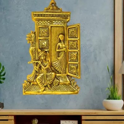 welno international Radha Krishna Metal Wall Hanging Living Room,Wall Decor Decorative Showpiece  -  30 cm(Metal, Gold)