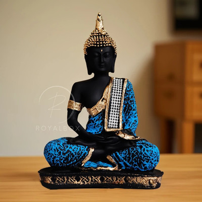 Royalbox Meditating Buddha Statue For Home Decor Idol/Showpiece Decorative Showpiece  -  17 cm(Polyresin, Blue)