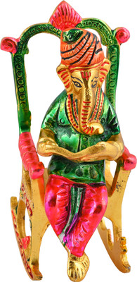 RUHVANA Ganesh ji on chair with reading book (Multicolour Golden Finish) Decorative Showpiece  -  14 cm(Aluminium, Multicolor)