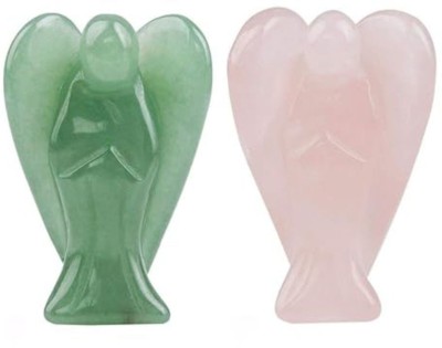 RATI HANDICRAFTS Set of Rose Quartz & Green Aventurine Crystal Guardian Angel Figurines Decorative Showpiece  -  5 cm(Stone, Green, Peach)