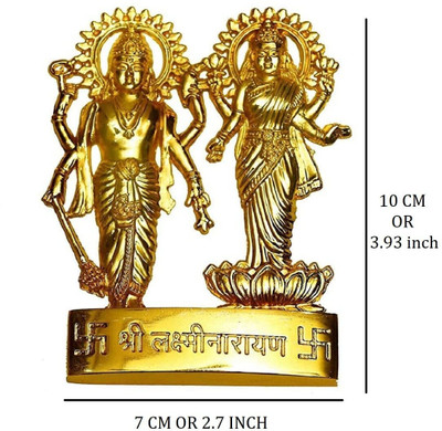 SBBCO Divine Magnet Lord Laxmi Vishnu Idol/Vaikunth Narayana God Statue, Laxmi Vishnu Decorative Showpiece  -  12 cm(Metal, Yellow)