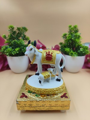 Sudaya Marble Kamdhenu Cow and Calf Handcrafted Statue Decorative Showpiece  -  8.5 cm(Marble, Multicolor)