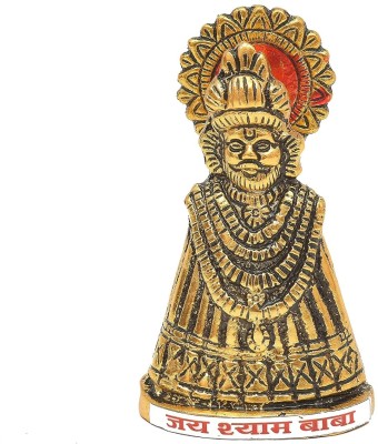 GIFTCITY Small Gold Metal Khatu Shyam ji Idol Statue for Car Dashboard And Home Decor Decorative Showpiece  -  10 cm(Gold Plated, Metal, Gold)