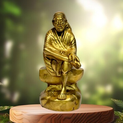 BrassAura Brass Sai Baba Blessing Sri Sai Om Sai ram Bhagwan Statue 2.1 Kg Decorative Showpiece  -  20.3 cm(Brass, Gold)