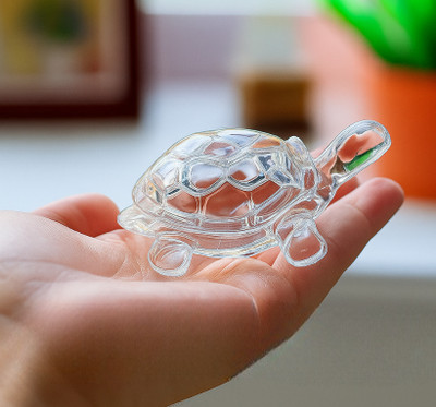 Mag Creation Crystal Turtle (1 pc) Feng Shui and Vaastu Home Office Car Good Luck Wealth Decorative Showpiece  -  3.8 cm(Crystal, Glass, White)