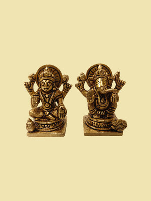 Brass idol Brass Idol By Idol Home Decor | Lakshmi Ganesh Set, 2.5 Inch Height, 440 Grams, Decorative Showpiece  -  6.7 cm(Brass, Gold)