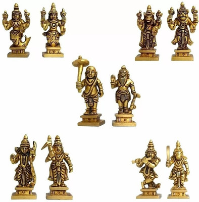 Khadak Crafts Dashavataram -Ten Incarnations/Avatars of Lord Vishnu -Lord Vishnu all avtar Statues is made of best quality brass with details worked by India artisan. Decorative Showpiece Decorative Showpiece  -  7.5 cm(Brass, Gold)