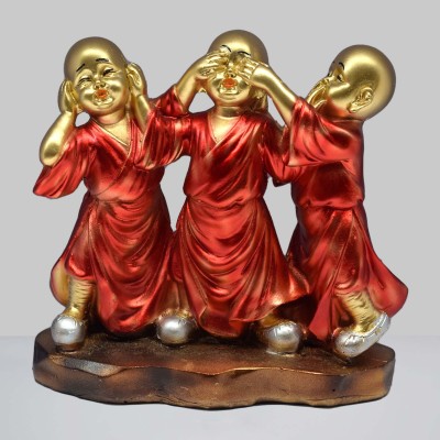 VIVARS CRAFT Buddha Monk Showpieces Medium, Copper, Set of 3 Decorative Showpiece  -  17.78 cm(Polyresin, Red, Gold)