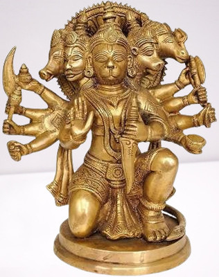 Chkoteravatiya Brass Made Panchmukhi Hanuman Ji Idol Decorative Showpiece  -  6 cm(Brass, Gold)
