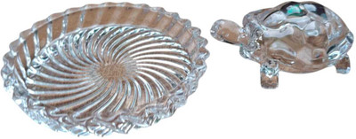 Firmus Crystal/glass fengshui turtle with plate for Prosperity Decorative Showpiece  -  14 cm(Crystal, Glass, Silver)