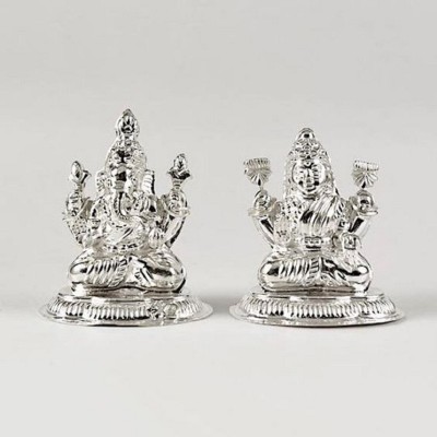 CEYLONMINE Silver Idol 20 g Laxmi and Ganesh Idol Set for Spiritual Significance Decorative Showpiece  -  4 cm(Silver, Silver)