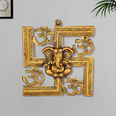 Ascension Metal Ganpati Wall Hanging Sculpture for Home decor & Office Temple gift item Decorative Showpiece  -  22.5 cm(Metal, Gold)