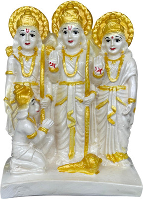 salvusappsolutions Marble dust Sri Ram Darbar Idol - (White & Golden_4.5x6 Inch) Decorative Showpiece  -  15 cm(Marble, White, Gold)