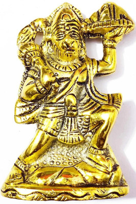 M K Creations Lord Hanuman with Sanjeevani Booti Parvat murti | Murti For Home, Office, Temple Decorative Showpiece  -  10 cm(Aluminium, Gold)