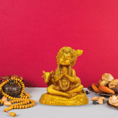 BBS BACKBONE handicraft resin ,Bal Gopal Idol Statue for Pooja Room, Table, Car Dashboard Decorative Showpiece  -  9 cm(Resin, Gold)