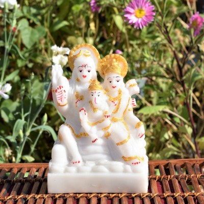 handmade lane ShivParivaar|Shiva Family|Bholenath|Shanker|Mahadev Marble Statue Idol Murti Decorative Showpiece  -  14 cm(Marble, White, Gold)