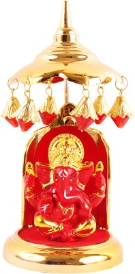 jagriti enterprise Premium Gold-Plated Ganesh Idol Chatri Idol Stand for Car Dashboard Blessings Decorative Showpiece  -  14.5 cm(Polyresin, Red)