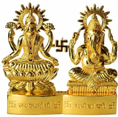 hb traders Lakshmi Ganesh / GOLD Decorative Showpiece  -  10 cm(Aluminium, Gold)