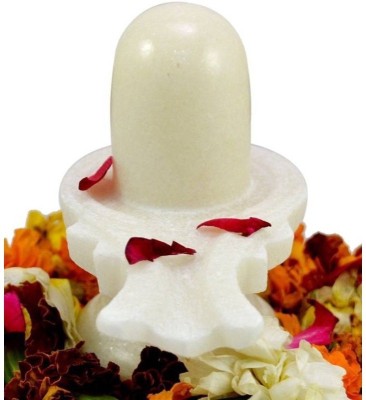 CEYLONMINE natural white marble shivling Decorative Showpiece  -  7 cm(Marble, White)